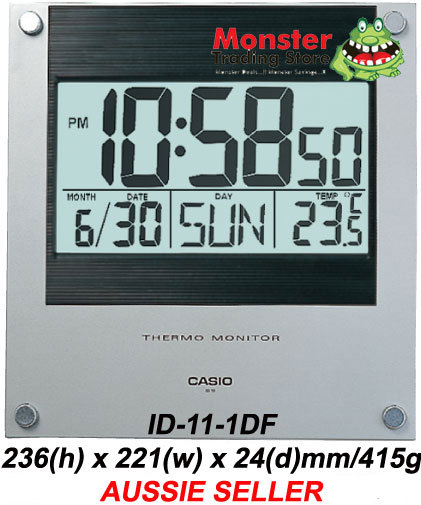 CASIO WALL CLOCK ID-11-1DF ID11 DISPLAYS TIME DATE TEMPERATU