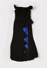 Carmen Marc Valvo Infusion Dress 16 Black w/ Blue Side Ruffle Stunning Lined NEW