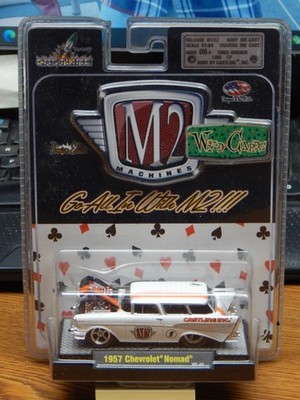 M2 WC-02 WILD CARDS 1957 CHEVY NOMAD #1 CASTLINE IN WHITE NIP 1/64 SCALE LQQK