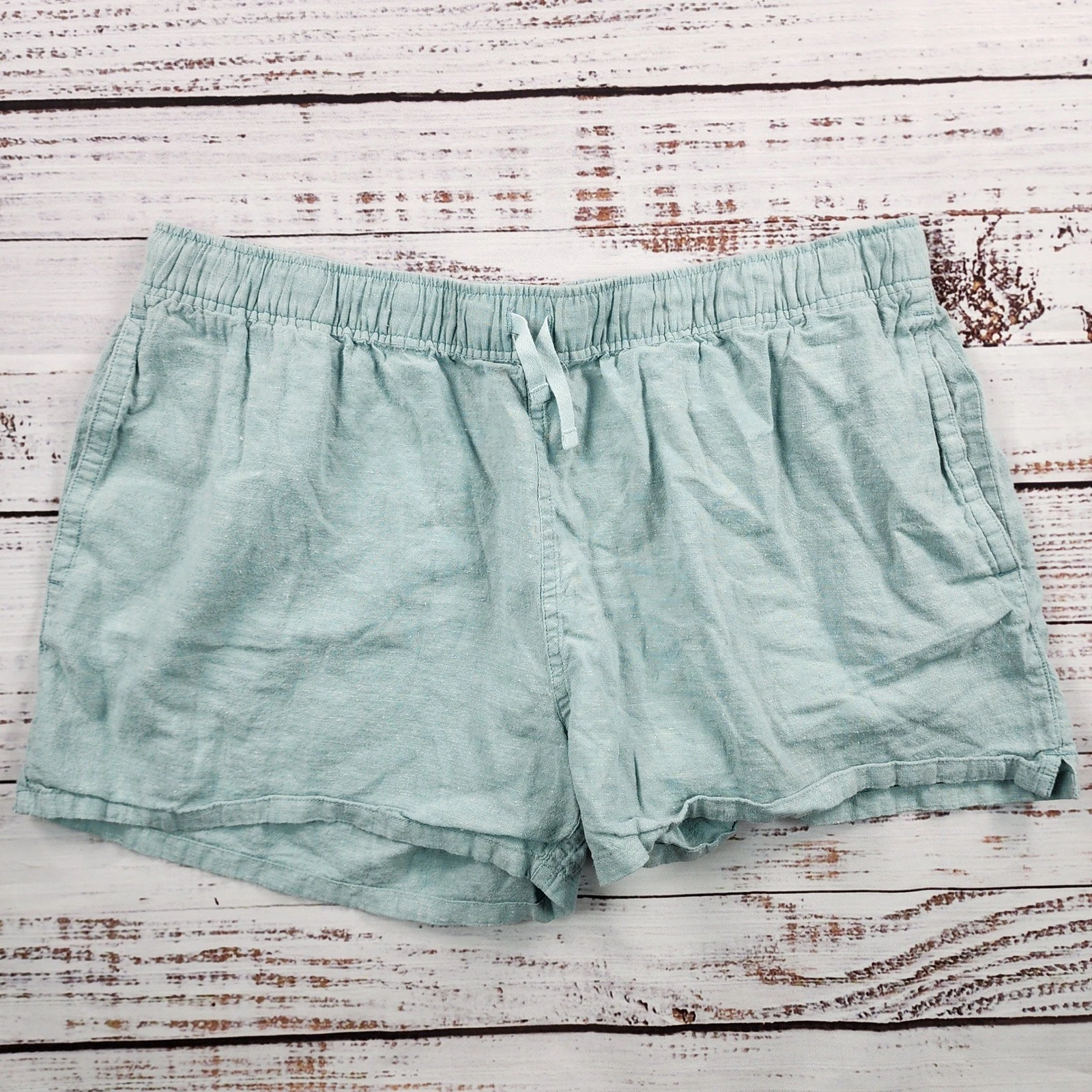 Patagonia Island Hemp Shorts 57030 Womens L Blue Green Elastic Waist Casual 3in