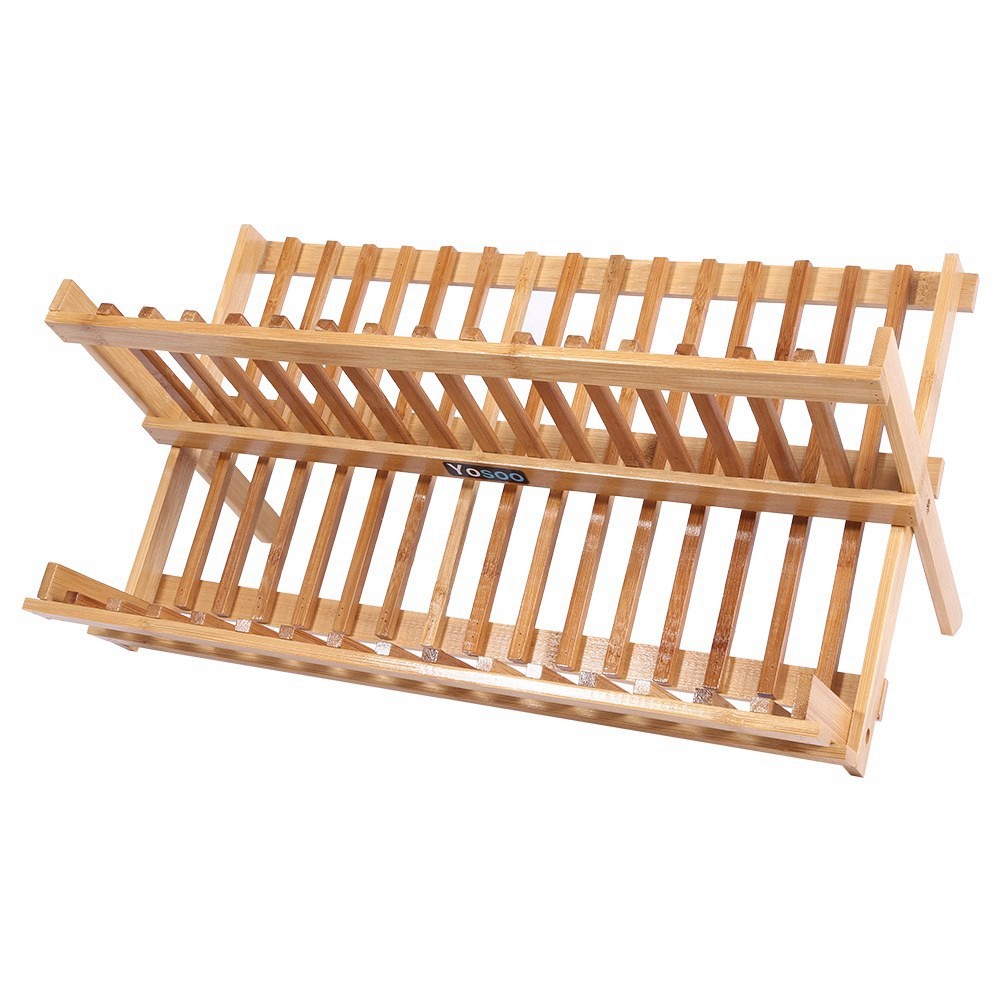 Wooden Plate Holder Dish Drying Rack For Kitchen Utensils Flatware Household