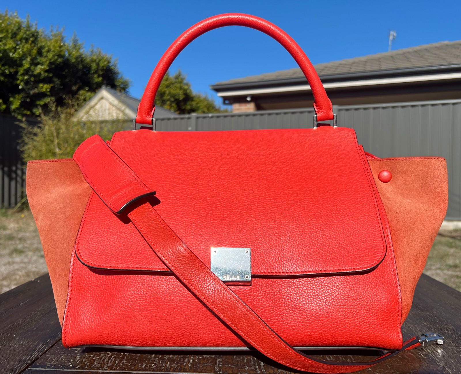 Authentic Celine Trapeze Medium Red Bag