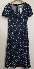 NEW Loft Navy and White Floral Cap Sleeve Midi Dress Size 00 Cottagecore Flower