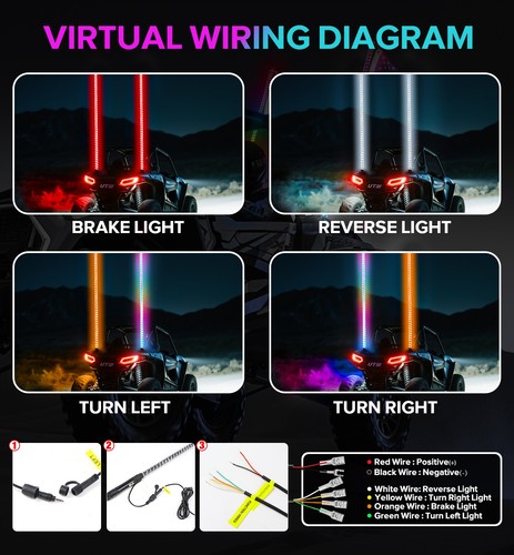 2x 5 pies RGB espiral COB LED látigo luz antena bandera para UTV ATV Can Am Polaris RZR - Imagen 6 de 9