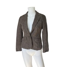 For Joules Olivia Brown Herringbone Blazer Jacket Career Neutral Womens Size 2