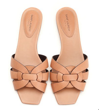 Saint Laurent YSL Tribute Nu Pieds 05 Corda sandalo piatto in pelle beige 39,5