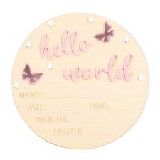 Baby Announcement Signs Hello World - Pink Butterfly Hello World Sign, Blue