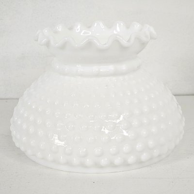 #ad Vtg White Milk Glass Hurricane Student Lamp Shade Hobnail Ruffled 5 3 4” Fitter $24.95