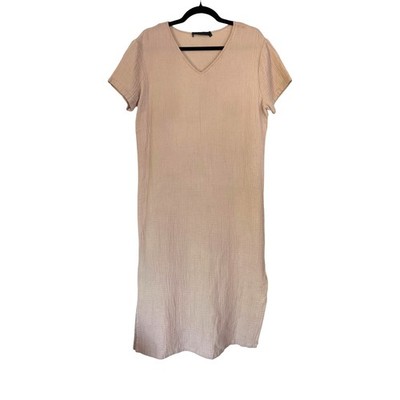 Jenni Kayne Beige Cotton Gauze Maxi Dress Minimalist Short Sleeve Size S