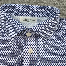 Collars  Co. Mens Small Dress Collar Polo Shirt Short Sleeve Blue Pattern