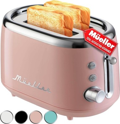Retro Toaster 2 Slice, 7 Browning Levels, 3 Functions Pink
