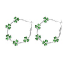 St Patrick's Day Earrings for Women,Green Rhinestone Irish Medium, Silver