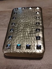 Golden Riveted Clutch Bag With Strap Designed By I Squared