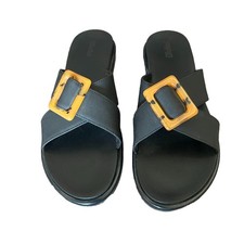 Olukai La'i Slide Comfort Sandals Women's 11 Black w/Tortoise Shell Buckle