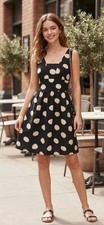 NWT $159 Ann Taylor LOFT 0 Black Polka Dot Square Neck Mini Pleated Flare Dress