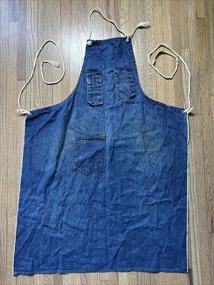 VTG Chore Work Shop Apron Union Made Blue Selvedge Indigo Denim Pockets Strings