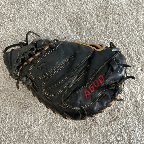 Wilson A500 32" Baseball Catcher's Mitt Youth A05RB21CM RHT Leather Glove Used - Picture 3 of 22