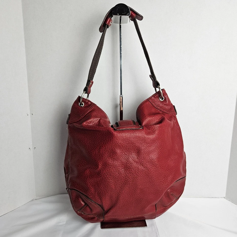 Pebbled Faux Leather Tommy Hilfiger Red Shoulder Bag Hobo Slouch Tote Purse - Image 2 of 4