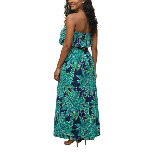 Lilly Pulitzer Strapless Matilda Maxi Dress Navy Tiger Palm Print XL Tropical - Picture 3 of 13