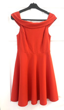 New Look Coral Red Off-Shoulder Skater Dress Ruffle Detail Ladies Size 8
