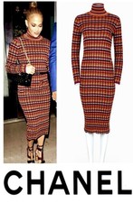 6K New Chanel 2018 JLo Black Red Stripe Maxi Dress 34 36 38 2 4 6 CC Logo S M