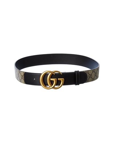 Gucci Double G Buckle Gg Supreme Canvas & Leather Belt Women's Black 70