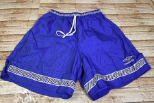 Vintage 90  s Umbro Blue Nylon Soccer Shorts Geometric Tape Accents Size Large