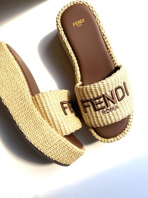 Authentic FENDI Raffia Sunshine Platform Slide Sandals 39 9 | eBay