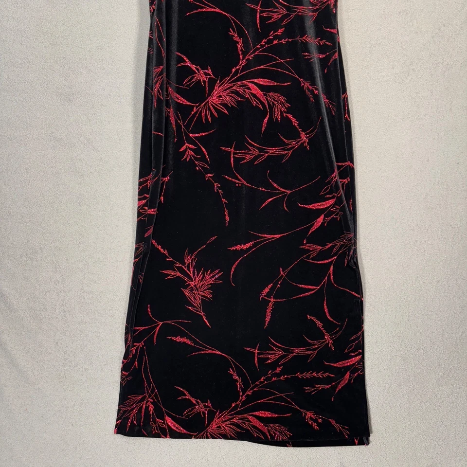 Maxi Vestido Vintage Sheri Martin Cheongsam Qipao Talla 16 Negro Rojo Terciopelo Floral Foto 4 de 4