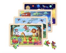 Wooden Educational Jigsaw Puzzles for Preschool Kids Ages 3-5, 4-Pack