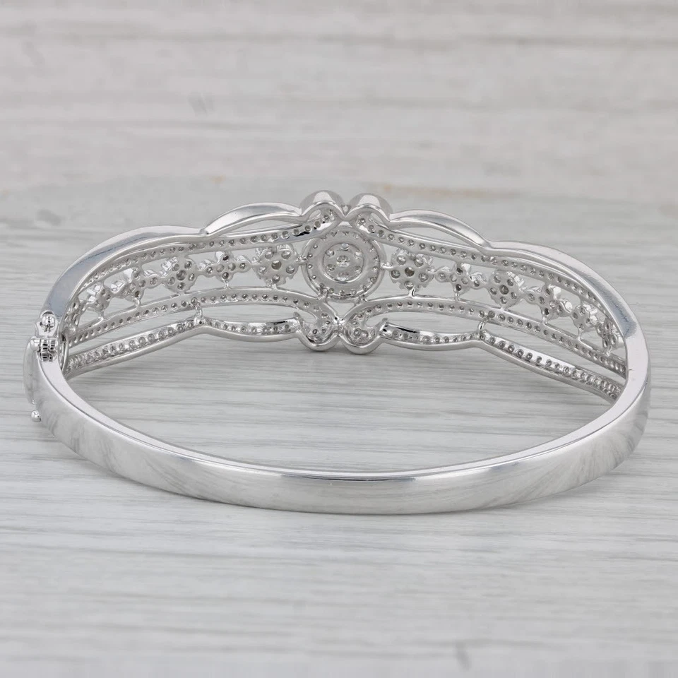 Effy 1.15ctw Diamond Openwork Bangle Bracelet 14k White Gold 7" - Image 3 of 4