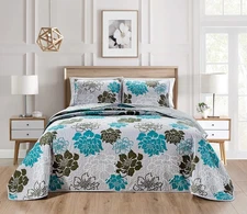 3-Piece Fine Printed Oversize (118 X 95) Quilt Set, Bedspread Coverlet King