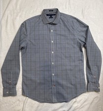 Men's Tommy Hilfiger Non Iron Grey White Blue Long Sleeve Dress Shirt 16, 35