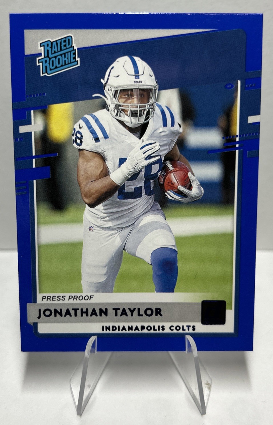 Jonathan Taylor 2020 Donruss Rated Rookie Blue Press Proof Colts RC CARD#317