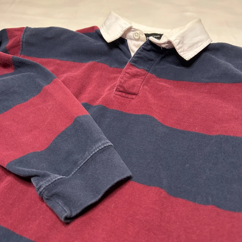 Camisa Polo de Rugby Croft & Barrow De Colección Para Hombres M Manga Larga Roja Azul Marino Rayas Preppy Foto 2 de 4