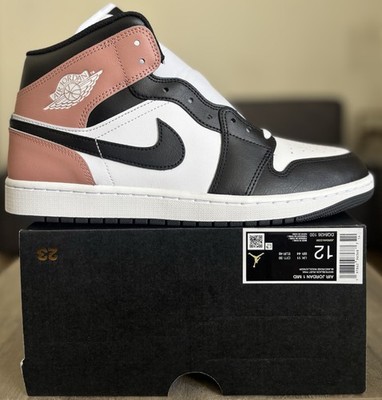 Size 12 - Nike Air Jordan 1 Mid Rust Pink White Black Men s DQ8426-100 NEW