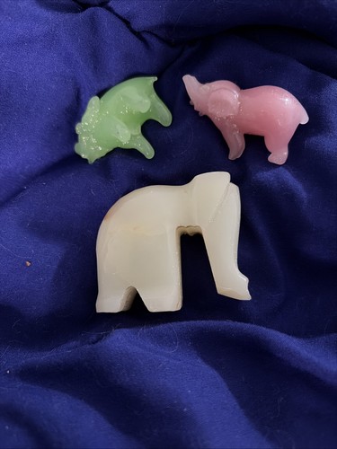 Repurpose 3 Miniature Broken Elephant Figurines jade? Onyx?Rose Glass? 