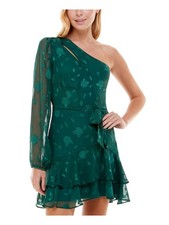 CITY STUDIO Womens Short Dress Green Long Sleeve Tie Skirt Juniors 11