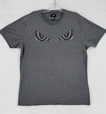 Fendi Mens Gray Studded Monster Eyes Cotton Crew Short Sleeve T Shirt Sz 50