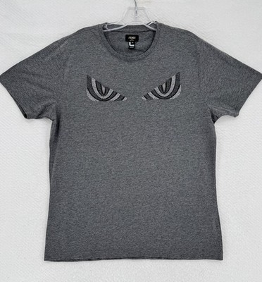 Fendi Mens Gray Studded Monster Eyes Cotton Crew Short Sleeve T Shirt Sz 50