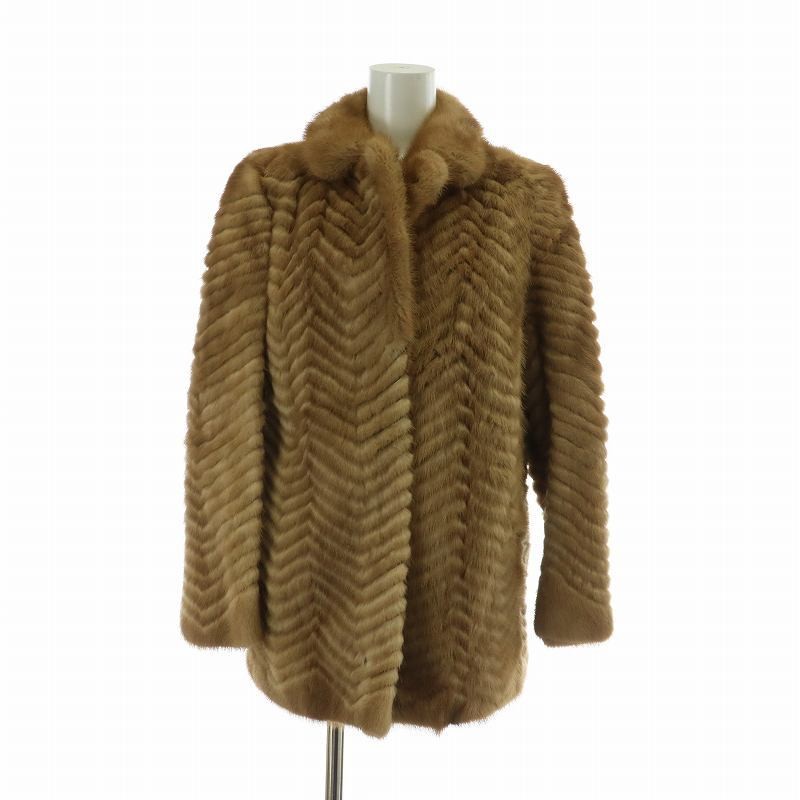 Brown Herringbone Mink Fur Coat with Shoulder Pads for Women