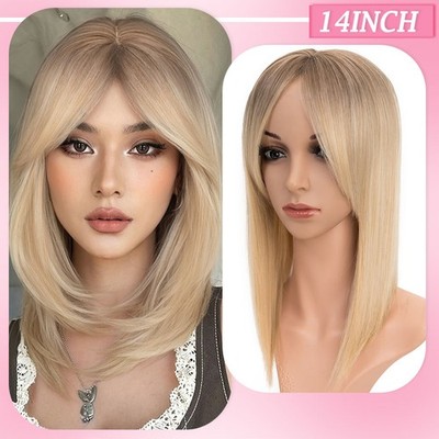 Breathable Hair Toppers Silk Lace Base Clip in Toupee Hair Extensions with Bangs