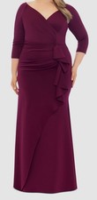 Xscape Dresses Women's Purple V-Neck Lined Scuba Ruffled Gown Plus Size 18W