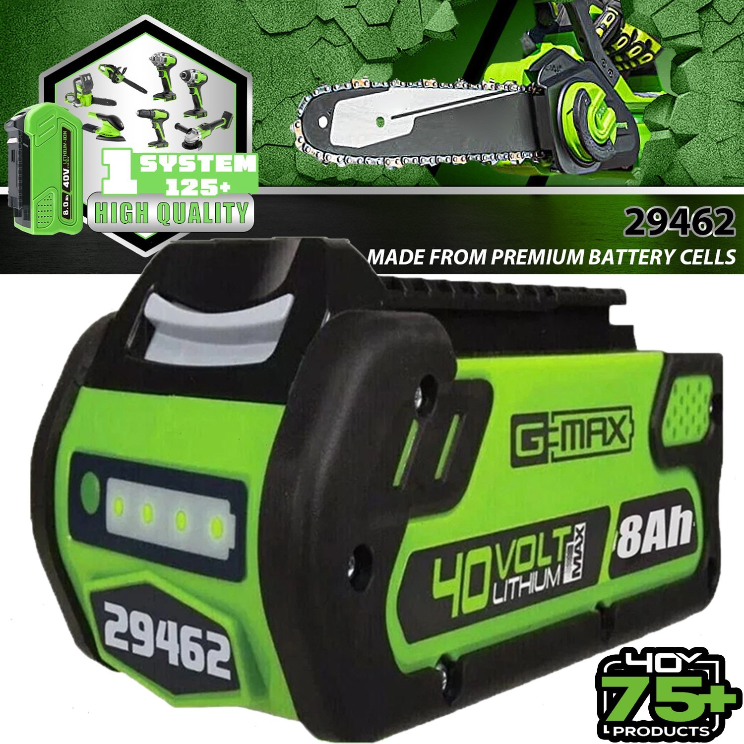 40V 8.0Ah For Greenworks G-MAX 40 Volt Lithium Battery 29472 29462 29252 20202