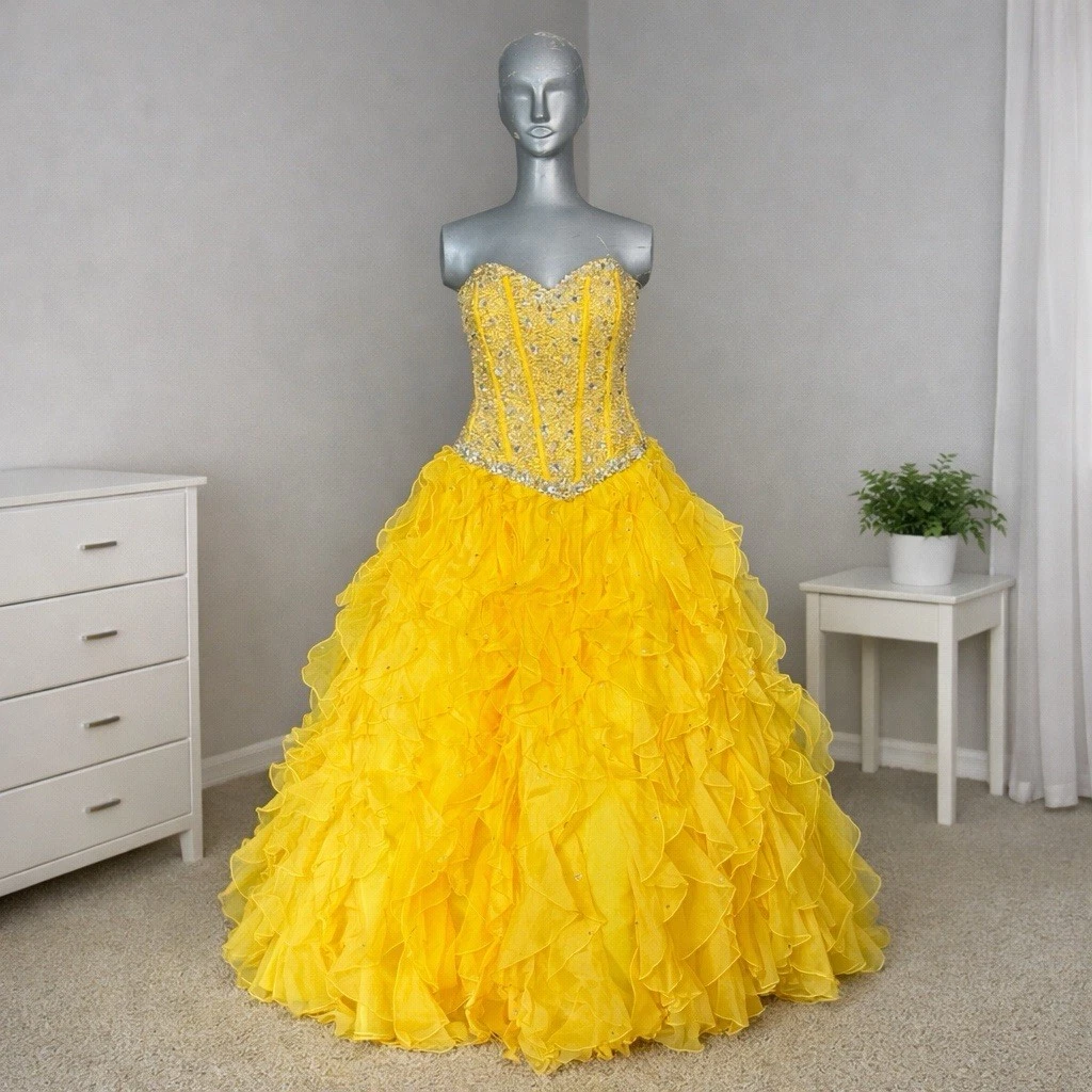 lace yellow bridesmaid dresses Yellow Straps V-Neck Slit Maxi Bridesmaid Dress with Lace-up SEV011 –  SELINADRESS main image 1