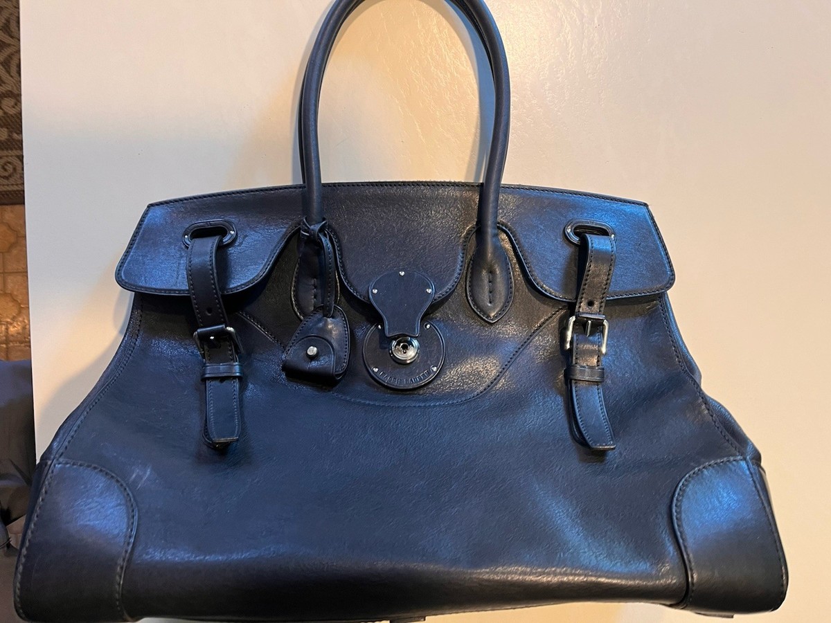 Ralph Lauren Collection Black Leather Calfskin Large Soft Ricky 40