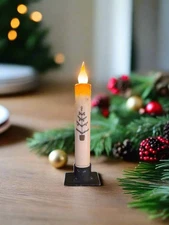 Primitive Christmas 7" Feather Tree LED Timer Taper Candle