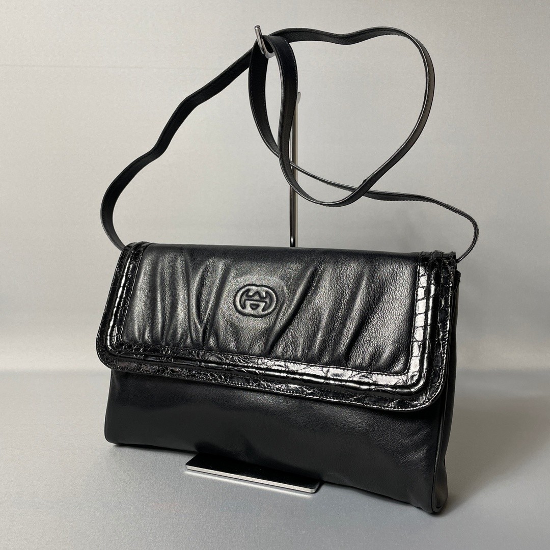 2501-98 Gucci Shoulder Bag Leather Black Gg Logo | eBay