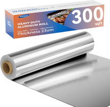 23Um Heavy Duty Aluminum Foil Roll 12 in X 300 Sqft, Non-Stick Tin Foil Wrap wit