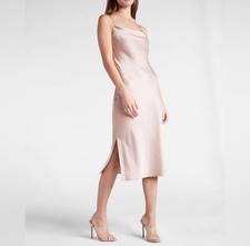Express Cowl Neck Satin Sleeveless Midi Slip Dress NWT Blush Pink Sz S
